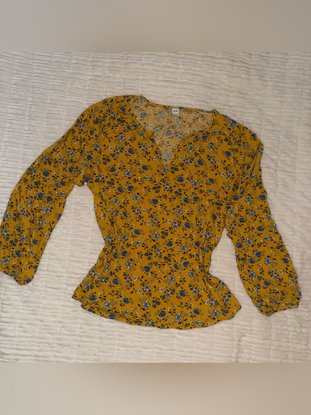 Old Navy Mustard Floral Peplum Blouse - Blue & Black Print